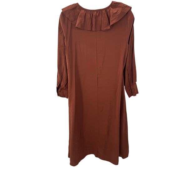 COS Allmira Dress Ruffled V-neckline Maxi Women's Size 4 Brown Fall - Picture 5 of 13